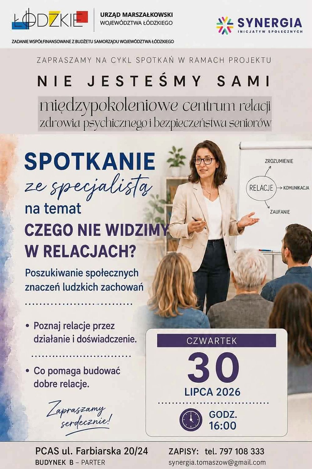 Kolejne spotkania dla Tomaszowian w ramach projektu "Nie jesteśmy sami", który realizuje stowarzyszenie Synergia Inicjatyw Społecznych