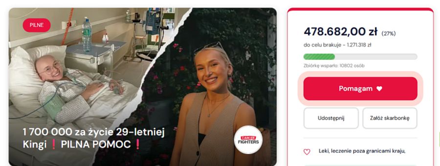 W powrocie do zdrowia wspiera ją każdego dnia mąż Kacper. Miłość dodaje im skrzydeł, ale potrzebne są też pieniądze na leczenie. I w tym możemy pomóc my wszyscy