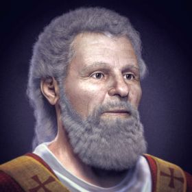 Współczesna rekonstrukcja twarzy Walentego na&nbsp;podstawie czaszki przechowywanej w&nbsp;bazylice Santa Maria in Cosmedin w&nbsp;Rzymie (autor Cicero Moraes, źródło: Wikipedia)